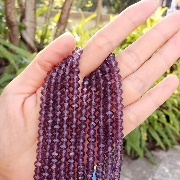 500pcs Creative Club Faceted Rondelle Crystal Glass Beads, Amethyst Purple, 6x4mm, Hole ID 1mm, CCR627