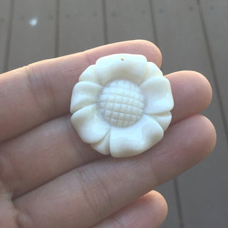 1pc Beautiful Sunflower Buffalo Hand Carved White Buffalo Bone Drop Pendant, Symbol of Strength Prosperity Pendant, with Sterling Silver Bail, 1.2 Inch, BP-27