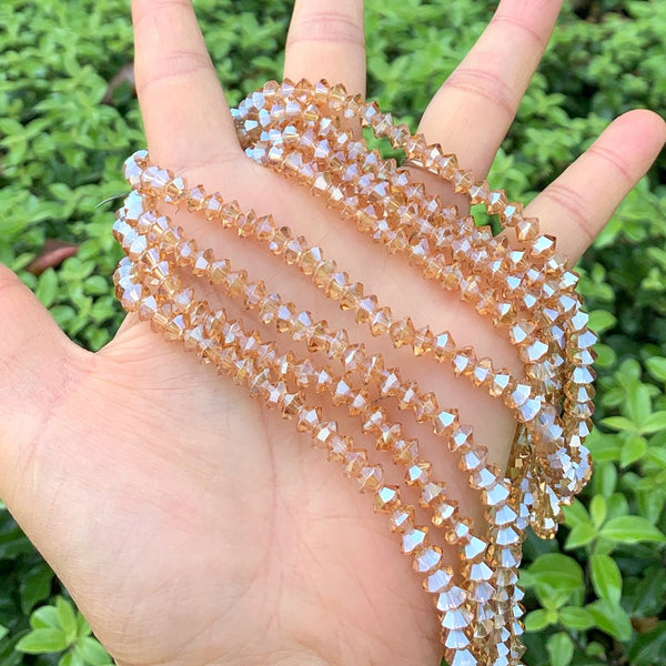 200pcs Creative Club Faceted Flat Bicone Rondelle Crystal Glass Beads #5305, Golden Shadow, 6x4mm Small, Hole ID 1mm, CC3R628