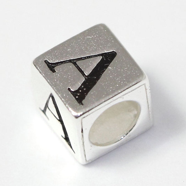 1pc Solid Sterling Silver Alphabet Letter A Name Initial Bead, Compatible with Pandora all Other Charm Bracelets, EC650