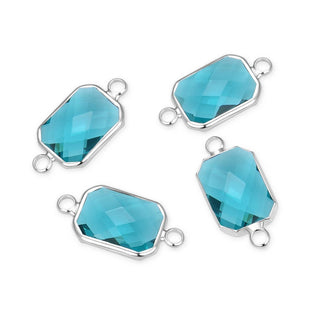 10pcs Grade A December Blue Zircon Birthstone Rectangle Radiant Cut Links, Sterling Silver Plated Brass, 14mm, CCP12-S12