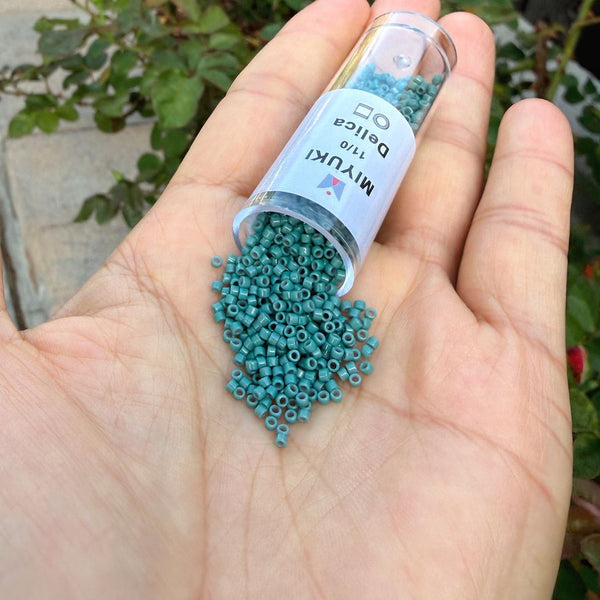 7.5g Miyuki Delica 11/0 Seed Beads, Duracoat Opaque Dyed Eucalyptus DB2131