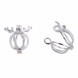 1pc 925 Sterling Silver Reindeer Antlers Bead Cage, Tarnish Resistant, Used for 6 - 8mm Bead Pearl Stone Pendant, SS390