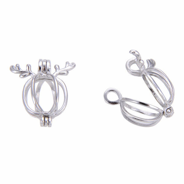 1pc 925 Sterling Silver Reindeer Antlers Bead Cage, Tarnish Resistant, Used for 6 - 8mm Bead Pearl Stone Pendant, SS390