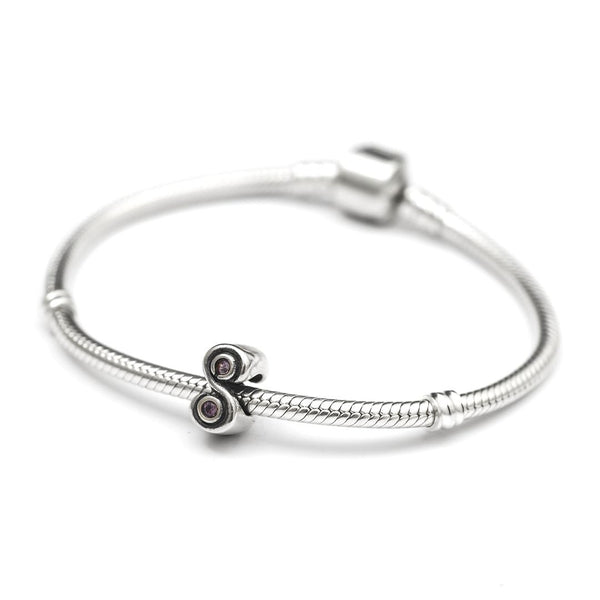 1pc Real 925 Sterling Silver Charm, October Birthstone Bead, Cubic Zirconia CZ Pink Tourmaline Gemstone, Compatible with Pandora all Other Charm Bracelets, EC419