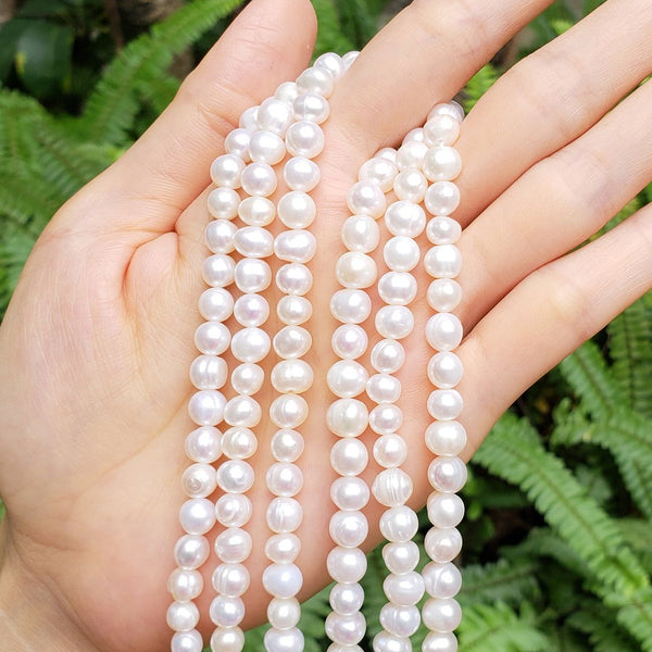 Adabele Natural Grade A Potato Round Pearl Beads, White Cultured Freshwater Pearls, 6-7mm, 1 Strand/14 Inch, FP2-67