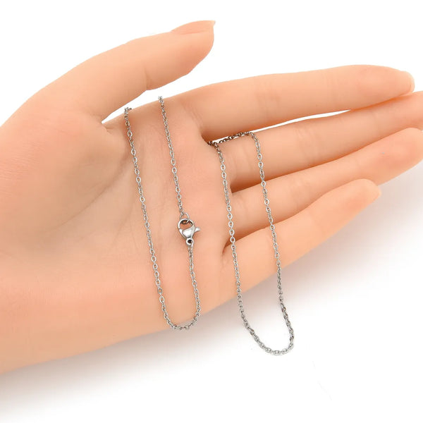 5pcs 304 Stainless Steel 1.5mm Diamond-Cut Flat Cable Link Chain Necklaces (18 Inch/20 Inch/22 Inch/24Inch)