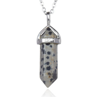1pc Natural Dalmatian Jasper Gemstone Pendant Necklace, 18 Inch Surgical Stainless Steel Chain, GGP-C19