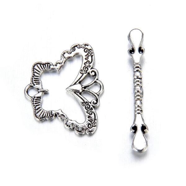 Adabele 20 Sets Butterfly Toggle Clasp, T-Bar Jewelry Closure, 28mm (1.1 Inch), Antique Silver, MC-AF9