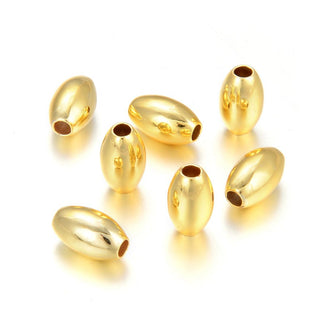 500pcs Tarnish Resistant Oval Beads, 18K Yellow Gold Plated Brass, Size Selections: 7x4mm, 8x5mm, 10x6mm, 12x7mm