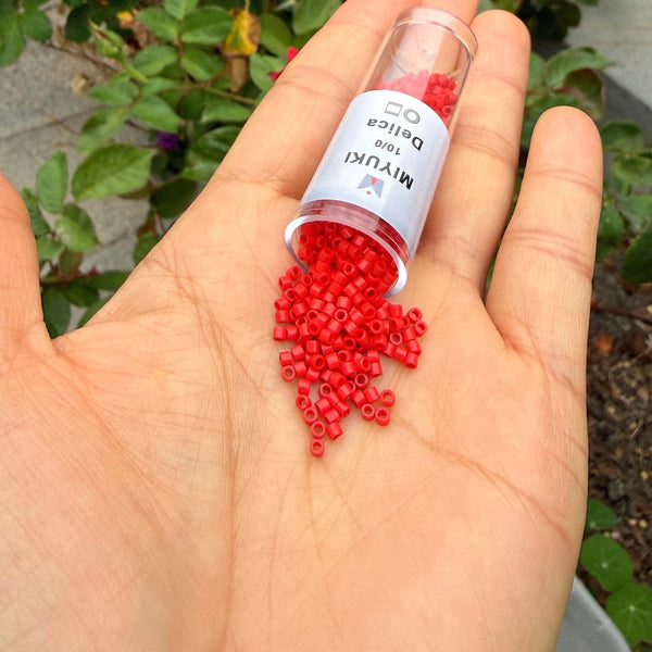 7.5g Miyuki Delica 10/0 Tube Seed Beads, Opaque Red DBM723