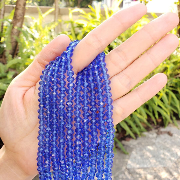 500pcs Creative Club Faceted Rondelle Crystal Glass Beads, Sapphire Blue, 6x4mm, Hole ID 1mm, CCR613