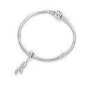 1pc Real 925 Sterling Silver Pink Ribbon Hope Courage Bead Charm Pendant Cubic Zirconia CZ, Compatible with Pandora All Other Charm Bracelet,EC24-D1