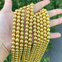 Natural Hematite Gemstone Round Beads, Gold Plated, 15 Inch/1 Strand, Size Selections: 6mm/8mm/10mm