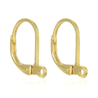 10pcs 925 Sterling Silver Leverback Earring Hooks, Real 18K Yellow Gold Plated, Closed Ring, 17mm, SS97-2