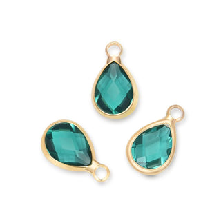 10pcs Grade A Emerald Green Teardrop Birthstone Charm Drop, 18K Yellow Gold Plated Brass, Size Selections: 11x7mm, 14x8mm, 16x9mm