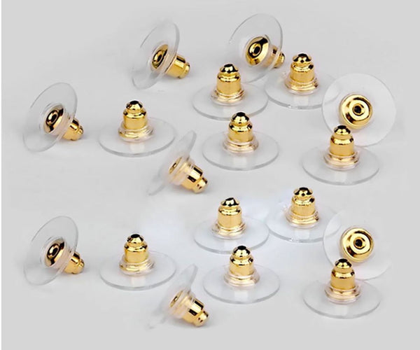 100pcs Earring Backs, Clear Plastic Pad Earnut Replacement, 18K Yellow Gold Plated Brass, 10mm, CF230-2