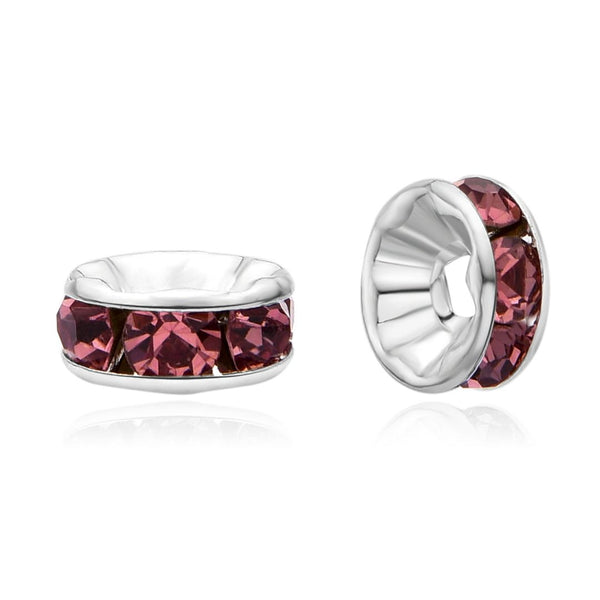 100pcs AAA Grade Rhinestone Rondelle Beads, Sterling Silver Plated Brass, Amethyst Purple Rhinestone, Color Selections: 5mm/6mm/8mm/10mm/12mm