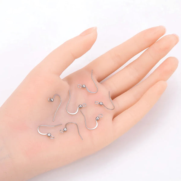 100pcs 316 Stainless Steel Ball End Flat Fish Earring Hooks – 0.7mm Wire
