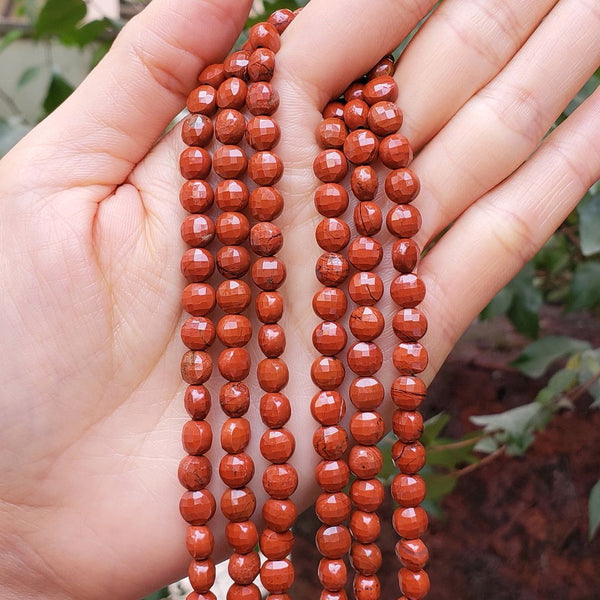 Natural Red Jasper Gemstone Faceted Flat Round Coin Beads, 6mm, Hole ID 1mm, 15 Inch/1 Strand, GZ13-7