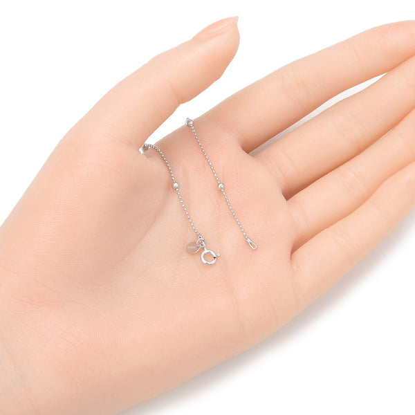 1pc 925 Sterling Silver Bead Station Beaded Chain Bracelet, 1mm & 2.5mm Small Tiny Beads, Tarnish Resistant White Gold Plated, Length Selections: 7 inch/7.5 inch/8 inch
