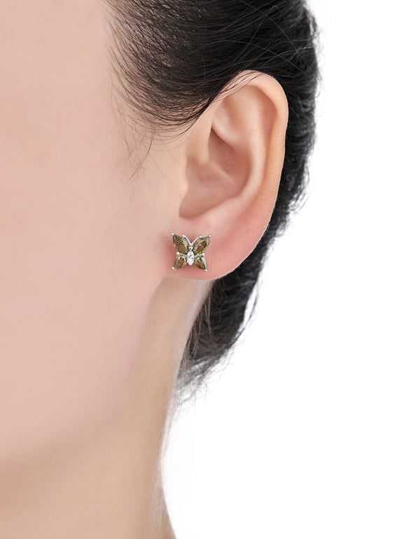 1 Pair 925 Sterling Silver August Green Birthstone Butterfly Stud Earrings, 10mm, Cubic Zirconia CZ Peridot Stone, SSE83-8