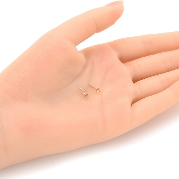 10pcs Real 1/20 14K Gold Filled Earring Posts, 3mm Small Glue In Cup, with 10pcs Plastic Earring Backs, JK1-C3