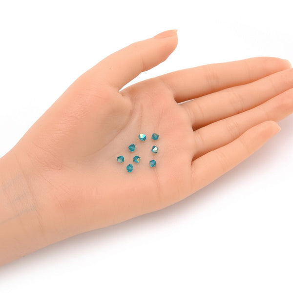 100pcs Preciosa Faceted Bicone Crystal Beads, Blue Zircon AB, Size Selections: 3mm/4mm/6mm