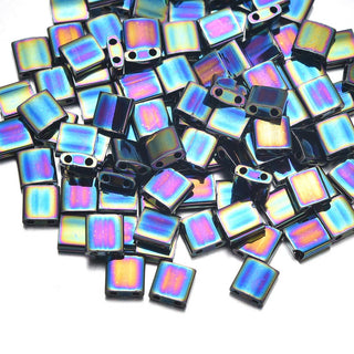 10g Miyuki Full Tila Square Seed Beads 5x5mm, Metallic Iris Variegated Blue TL-455