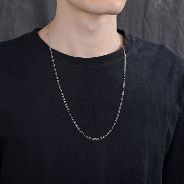 1pc 925 Sterling Silver Rolo Link Cable Chain Necklace, Tarnish Resistant Rhodium Plated, 3mm, Strong, Length Selections: 18/20/22/26 inch