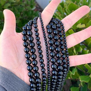 Natural Grade A Black Tourmaline Gemstone Round Beads, 15 Inch/1 Strand, Size Selections: 4mm/6mm/8mm