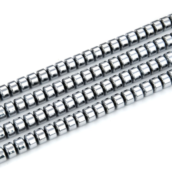 Grade A Natural Hematite Gemstone Rondelle Beads, White Gold Plated, 1 Strand/15 Inch, 8x6mm, Hole ID 1mm, GFC9-4