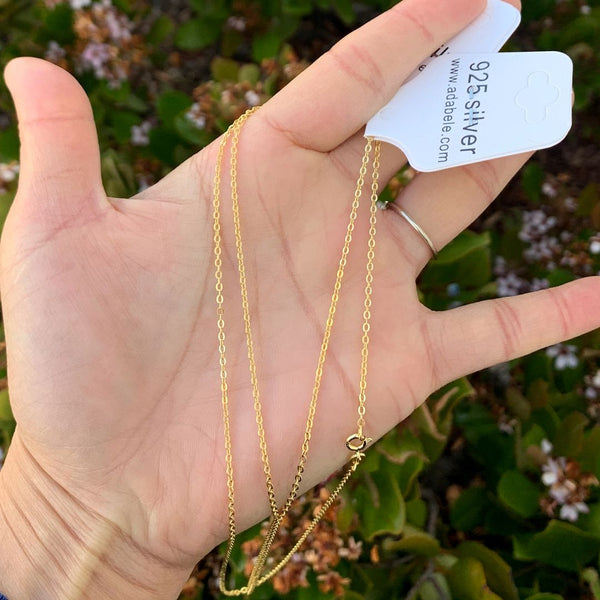 1pc 925 Sterling Silver Diamond Cut Flat Cable Link Chain Necklace, Real 18K Yellow Gold Plated, 1.5mm, Length Selections: 18/20/22/24/26 inch