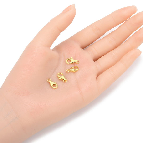 2pcs 925 Sterling Silver Lobster Claw Clasps, Real 18K Yellow Gold Plated, Size Selections: 10mm/11mm/13mm/15mm