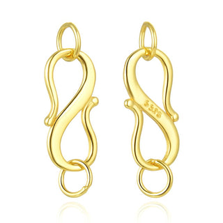 5pcs 925 Sterling Silver S Hook Clasps, with Closed Rings, Real 18K Yellow Gold Plated, Size Selections: 12.8mm/15.7mm/19.8mm
