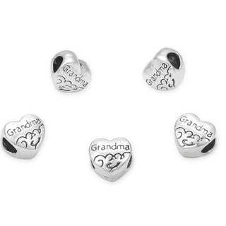20pcs Best Grandma Love Heart Large Hole Beads, Hole ID 4.5mm, Antique Silver, Zinc Alloy Metal, MEC-B6