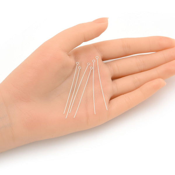 20pcs 925 Sterling Silver Eyepins Eye Pin, 0.5mm/24 Gauge, Length Selections: 25mm/30mm/38mm/50mm
