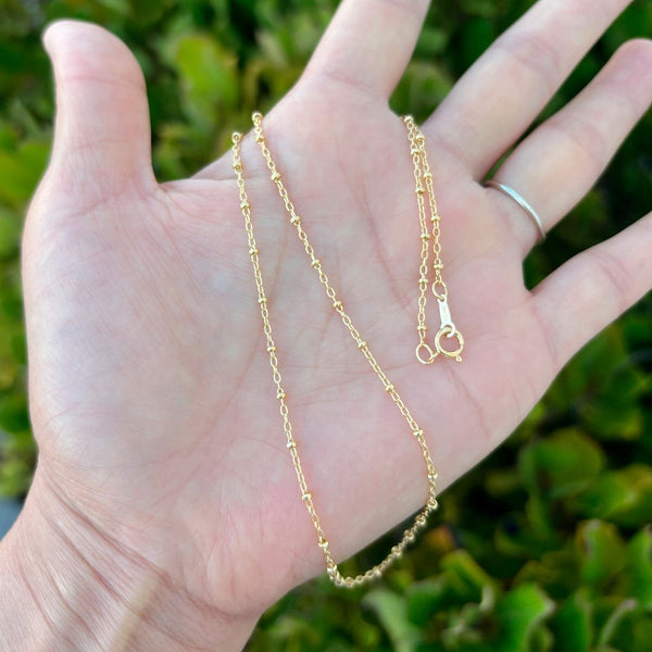 1pc 1/20 14K Gold Filled Satellite Bead Station Cable Link Chain Necklace, Thin Small, 1.9mm Beads, Non Tarnish, Length Selections: 16 inch/18 inch/20 inch