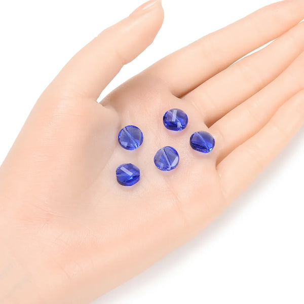 25pcs Adabele Austrian Faceted Flat Round Twist Coin Crystal Beads #5621, Sapphire Blue, 10mm, Hole ID 1.2mm, SSW1013