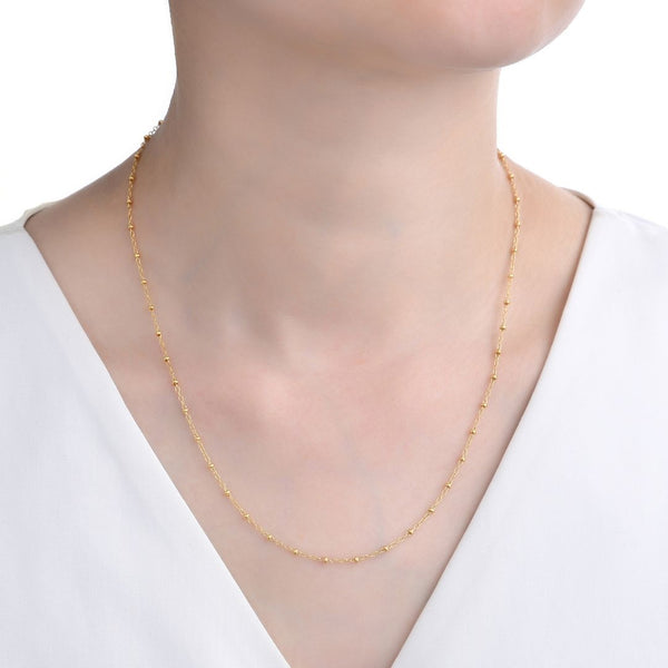 1pc 1/20 14K Gold Filled Satellite Bead Station Cable Link Chain Necklace, Thin Small, 1.9mm Beads, Non Tarnish, Length Selections: 16 inch/18 inch/20 inch