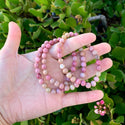 1 Strand Stretch Natural Pink Rhodonite Beaded Gemstone Bracelet, 6mm Beads, Length Selections: 7 inch/7.5 inch/8 inch