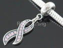 1pc Real 925 Sterling Silver Pink Ribbon Hope Courage Bead Charm Pendant Cubic Zirconia CZ, Compatible with Pandora All Other Charm Bracelet,EC24-D1