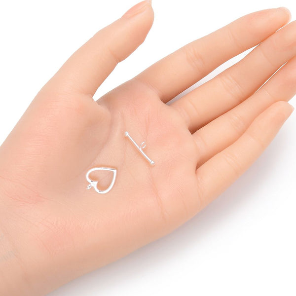 1 Set 925 Sterling Silver Heart Shaped Toggle Clasp, T-Bar Jewelry Closure, 15mm, SS26-AA