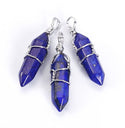 1pc Natural Blue Lapis Lazuli Gemstone Pendant Necklace, 18 Inch Surgical Stainless Steel Chain, GGP-E2