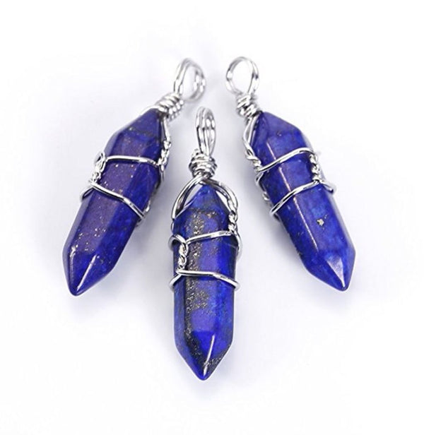 1pc Natural Blue Lapis Lazuli Gemstone Pendant Necklace, 18 Inch Surgical Stainless Steel Chain, GGP-E2