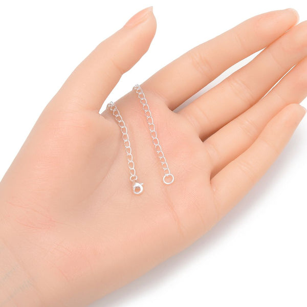 2pcs 925 Sterling Silver Chain Extender with Lobster Claw Clasp, Cable Chain Extension, Length Selections: 2 inch/3 inch/4 inch/5 inch/6 inch