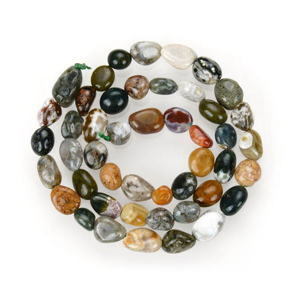 Natural Ocean Jasper Gemstone Oval Tumbled Pebble Beads, Irregular, 6mm to 8mm, Hole ID 1mm, 15 Inch/1 Strand, GZ11-41