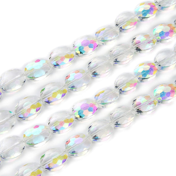 50pcs Creative Club Faceted Flat Oval Crystal Beads, Crystal AB, 16x12mm/Large, Hole ID 1.1mm, CCO-2