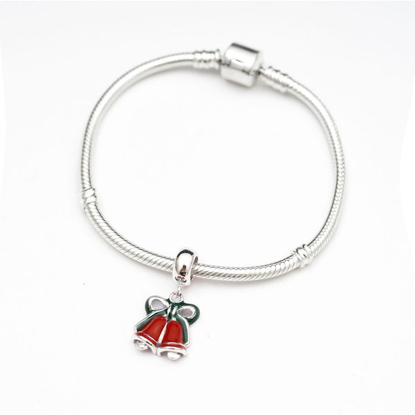 1pc Solid 925 Sterling Silver Bell Happy Holiday Bead, Compatible with Pandora All Other Charm Bracelet, EC667