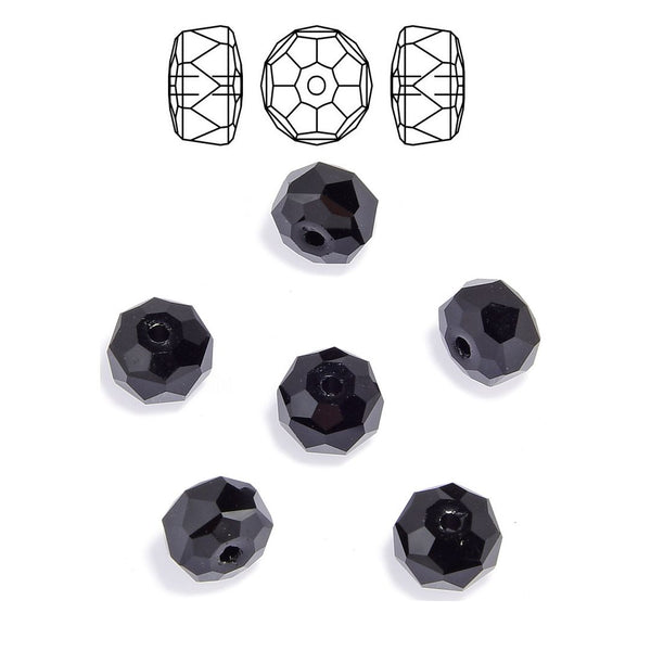25pcs Adabele Austrian Faceted Donut Rondelle Crystal Beads #5045, Jet Black, 8mm x 5mm, Hole ID 1.2mm, SSO-823